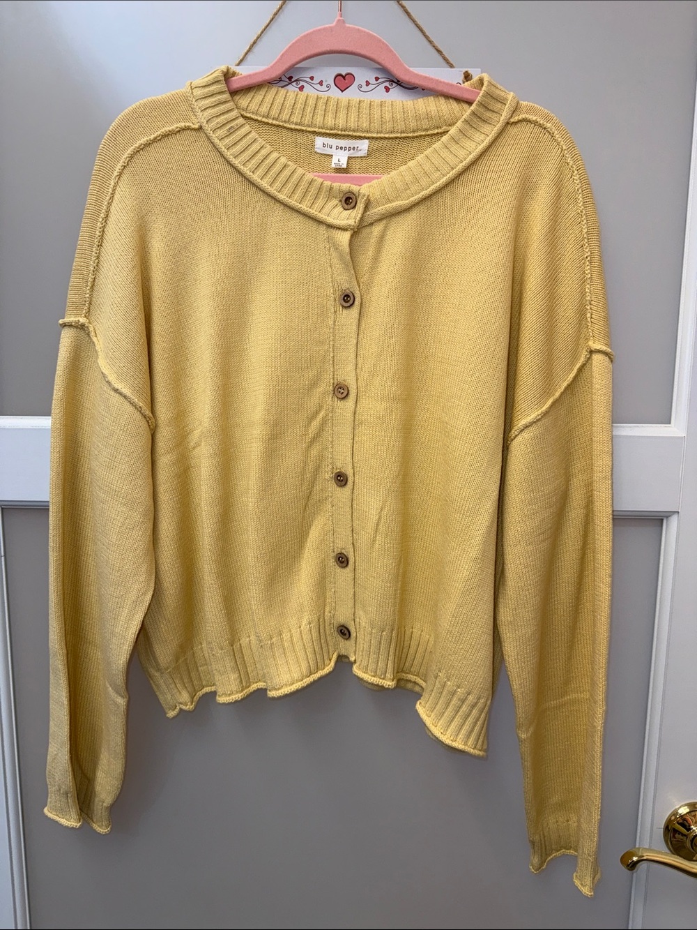 Blu Pepper Soft Yellow Button-Up Knit Cardigan